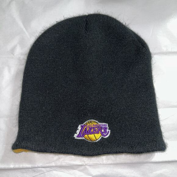 Vintage LA Lakers NBA Vintage Logo Knit Hat Black Yellow One Size - Picture 1 of 7